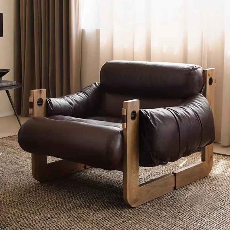 Nordic Solid Wood Leisure Chair - Modern Leather Sofa