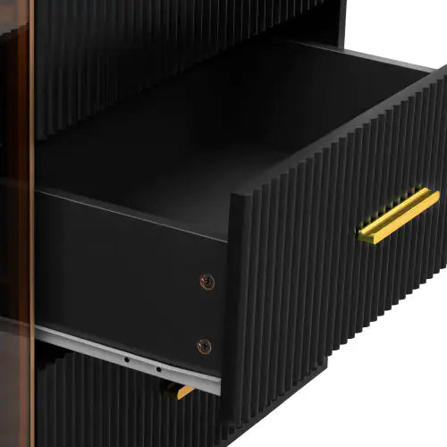 Modern Sideboard, Buffet Cabinet With Marble Sticker Top And Amber Tempered Glass Doors With Gold Metal Legs And Handles