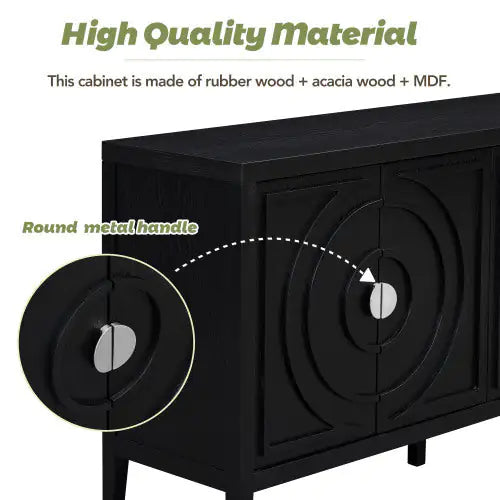 Vintage Sideboard With Round Recessed Design Round Metal Doorknob For Entrance, Dining Room, Living Room