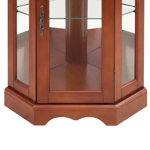 Corner Curio Cabinet With Lights, Adjustable Tempered Glass Shelves, Mirrored Back, Display Cabinet