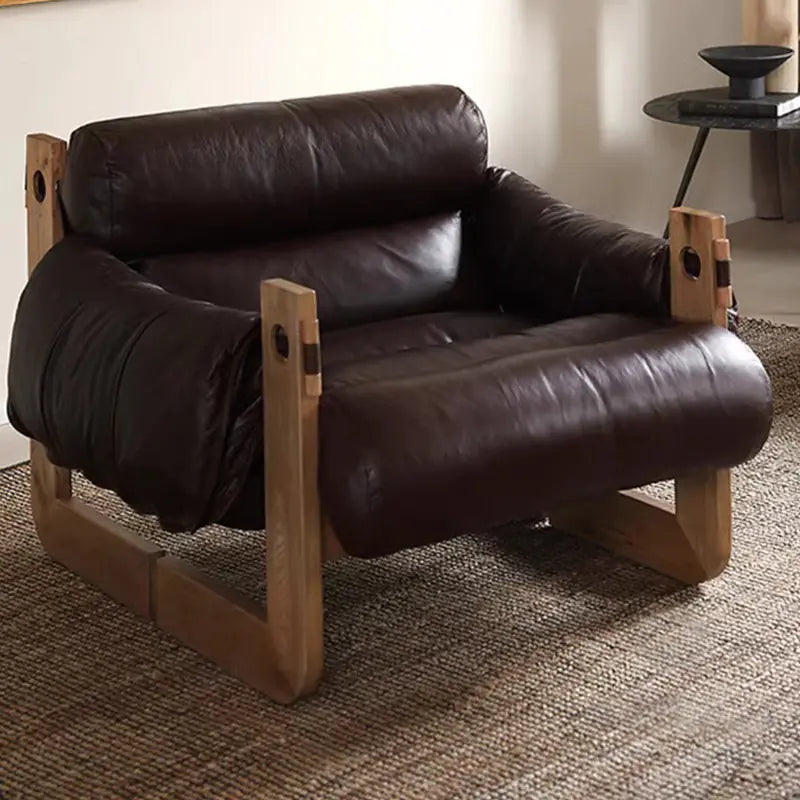 Nordic Solid Wood Leisure Chair - Modern Leather Sofa