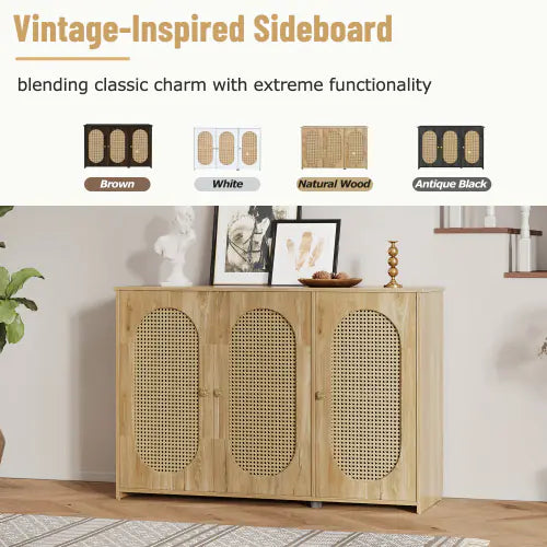 Vintage 3-Door Rattan Sideboard