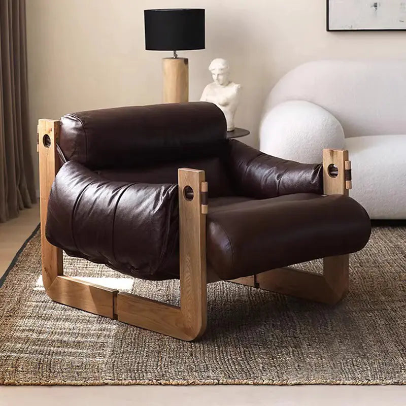 Nordic Solid Wood Leisure Chair - Modern Leather Sofa