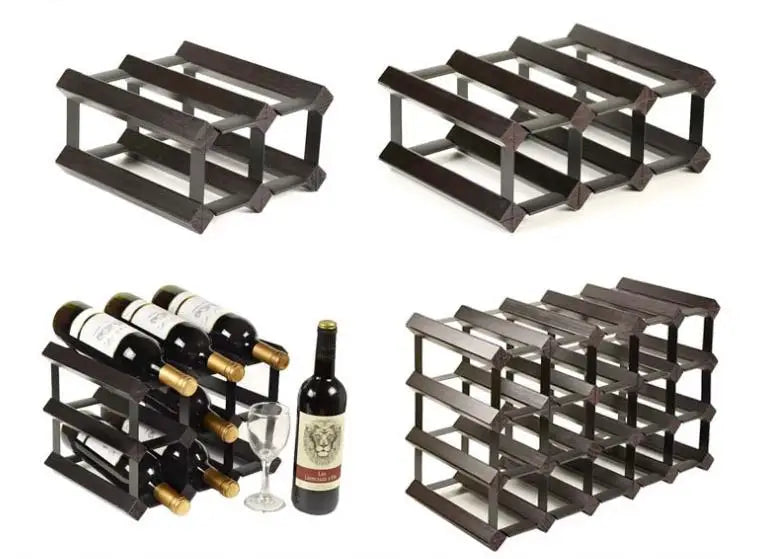 Modular Square Wine Rack with Pine Wood and Metal Frame