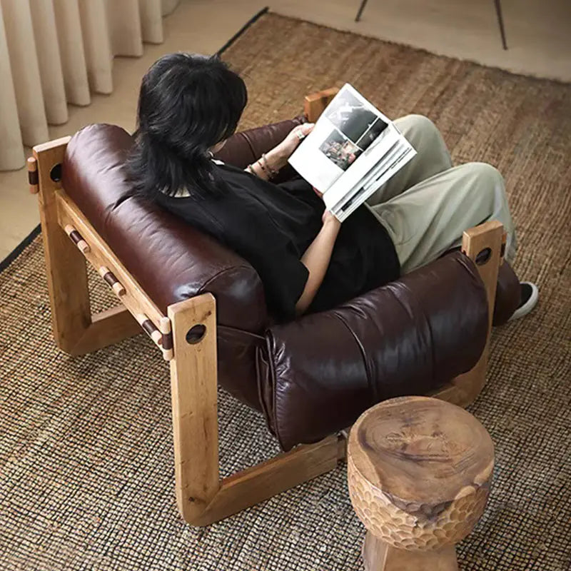 Nordic Solid Wood Leisure Chair - Modern Leather Sofa