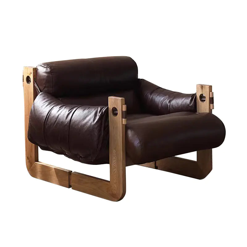 Nordic Solid Wood Leisure Chair - Modern Leather Sofa