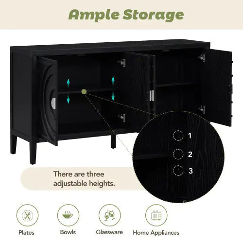 Vintage Sideboard With Round Recessed Design Round Metal Doorknob For Entrance, Dining Room, Living Room