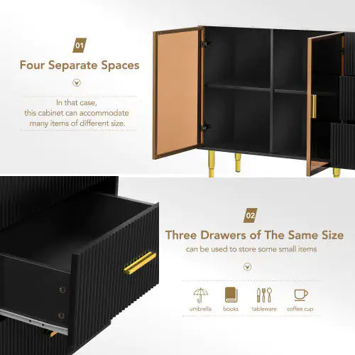 Modern Sideboard, Buffet Cabinet With Marble Sticker Top And Amber Tempered Glass Doors With Gold Metal Legs And Handles