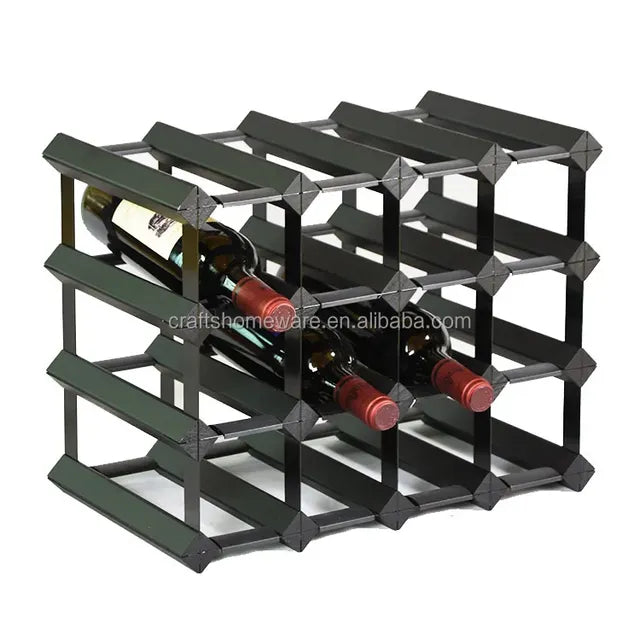 Modular Square Wine Rack with Pine Wood and Metal Frame